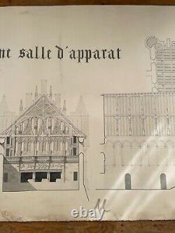 Rare Grand Dessin Epure Planche D'architecte Pour Palais À Déterminer Signé