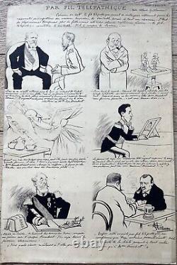 Rare Planche De Dessins Caricatures Originales Signés Albert Guillaume Daté 1902