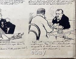 Rare Planche De Dessins Caricatures Originales Signés Albert Guillaume Daté 1902