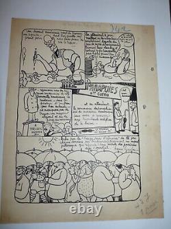 Rare planche de dessins à l'encre de chine HENRI GUILAC Pour Le Canard Enchainé