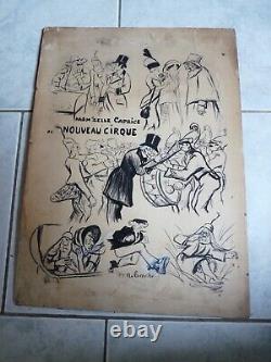 Rare planche original de dessins au fusain pour la revue au Nouveau Cirque