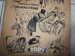 Rare planche original de dessins au fusain pour la revue au Nouveau Cirque