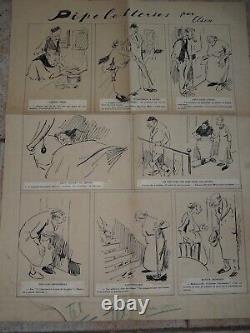 Rare planche originale de dessins à l'encre de Théodore VAN ELSEN (1896-1961)