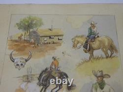 Roger GRADET illustrateur FAR-WEST Planche originale, Aquarelle signée de 1946