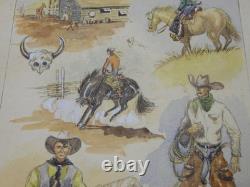 Roger GRADET illustrateur FAR-WEST Planche originale, Aquarelle signée de 1946