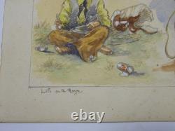 Roger GRADET illustrateur FAR-WEST Planche originale, Aquarelle signée de 1946