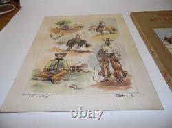 Roger GRADET illustrateur FAR-WEST Planche originale, Aquarelle signée de 1946