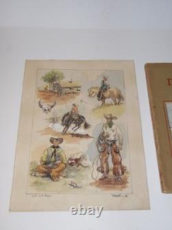 Roger GRADET illustrateur FAR-WEST Planche originale, Aquarelle signée de 1946