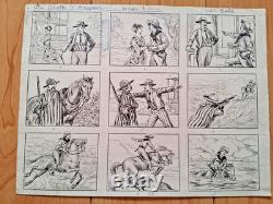 Série de 3 planches de BD signée JOEL. Far West. Aventure