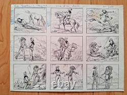 Série de 3 planches de BD signée JOEL. Far West. Aventure