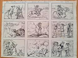 Série de 3 planches de BD signée JOEL. Far West. Aventure