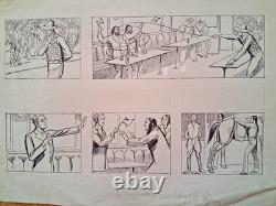 Série de 4 planches de BD non signée. Far West. Indiens. Cowboy