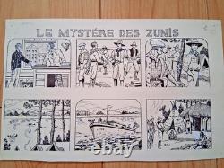 Série de 4 planches de BD signée ASY. Far West