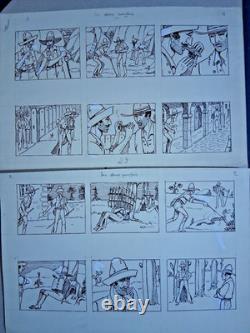 Série de 4 planches de BD signée ASY. Far West. Bandits