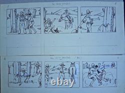 Série de 4 planches de BD signée ASY. Far West. Bandits