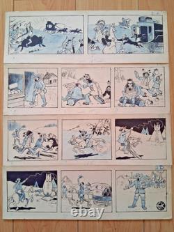Série de 4 planches de BD signée GK. Far West. Attaque de diligence