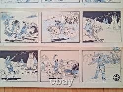 Série de 4 planches de BD signée GK. Far West. Attaque de diligence