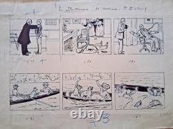 Série de 5 planches de BD signée F. TELEHEM. Crime. Policier