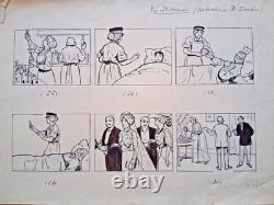 Série de 5 planches de BD signée F. TELEHEM. Crime. Policier