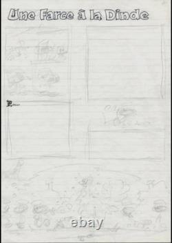 Studios Peyo Planche, dessins originaux, mine de plomb, les Schtroumpfs