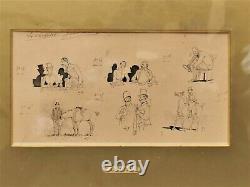 Tableau / Planche de 6 dessins originaux CRAFTY. Les Chasseurs Chasse à courre