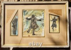 Unique! Planche Composee De 3 Dessins Originaux De Frederic Auguste Cazals