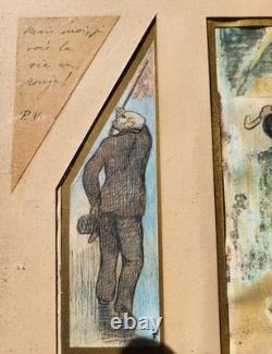 Unique! Planche Composee De 3 Dessins Originaux De Frederic Auguste Cazals