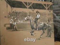 Vintage original period 1930 S Style Western Pulp illustration à bord Stallion